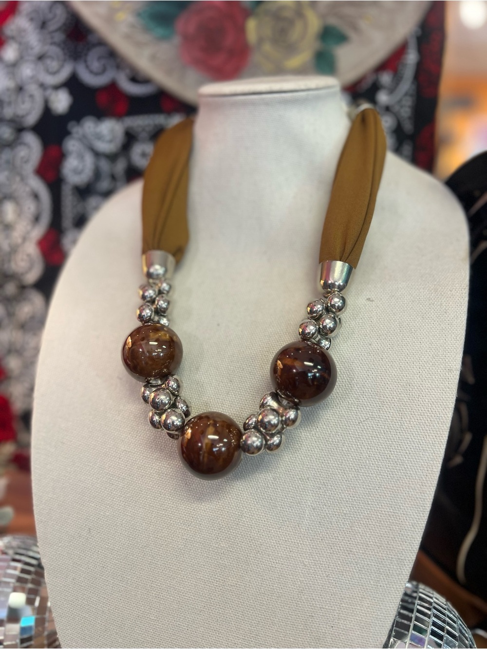Brown Beaded Statement Necklace - Women Jewelry